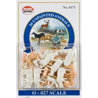 MODEL POWER 36 PIECE O SCALE UNPAINTED ANIMALS FIGURES