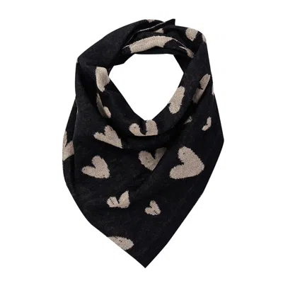 MOHAIR&ANGORA WOMEN'S BLACK / WHITE MOHAIR FOULARD HEARTS BLACK-BEIGE