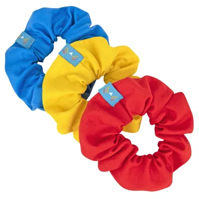 MOKUYOBI WOMEN'S BLUE / RED / NEUTRALS PRIMARY SCRUNCHIE THREE PACK