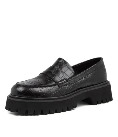 MOLLINI MOLLINI SIA BLACK CROC LEATHER LOAFERS WOMENS SHOES CASUAL SHOES FLAT