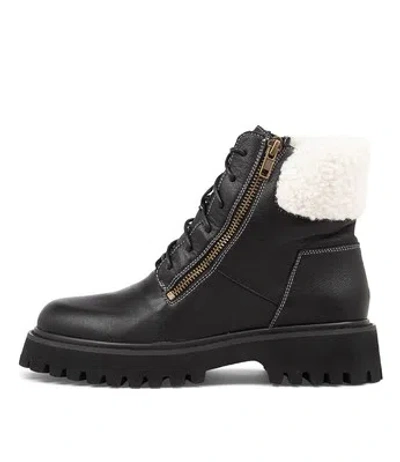 MOLLINI MOLLINI SOOTY BLACK LEATHER LACE UP BOOTS WOMENS SHOES CASUAL BOOTS ANKLE