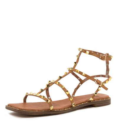 MOLLINI MOLLINI THEORE DK TAN GOLD LEA WOMENS SHOES CASUAL SANDALS SANDALS FLAT