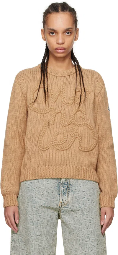 MONCLER BEIGE EMBROIDERED LOGO COTTON SWEATER