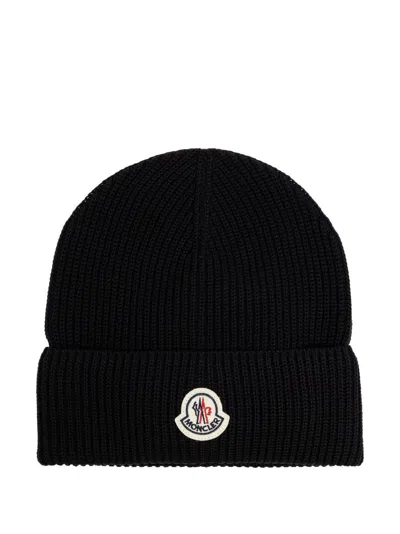 MONCLER BLACK COTTON BEANIE