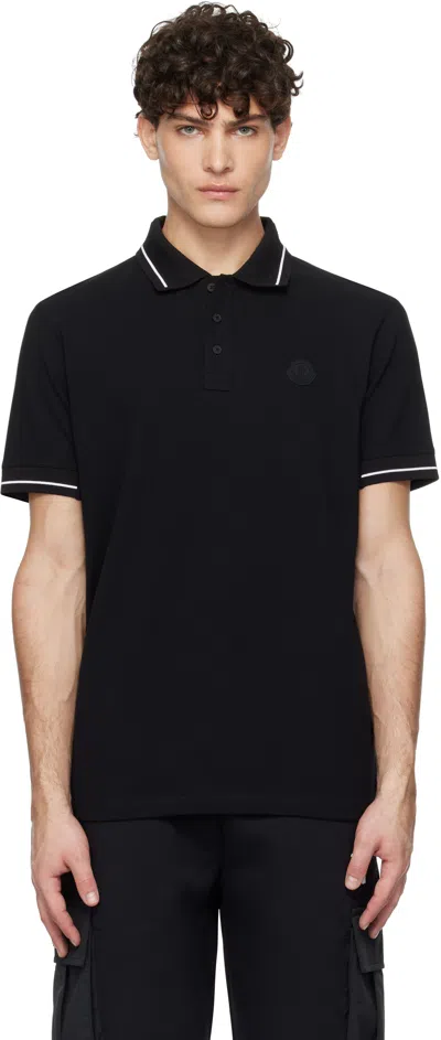 MONCLER BLACK LOGO PATCH COTTON POLO