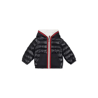 MONCLER BLUE DOWN JACKET FOR BABY BOY WITH LOGO
