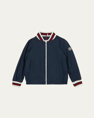 MONCLER BOY'S MAKI BOMBER WITH STRIPED TRIM