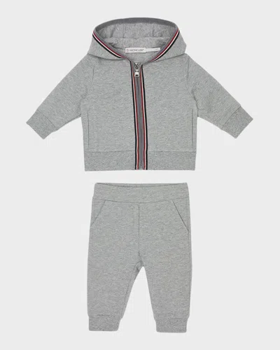 MONCLER BOY'S TWO-PIECE TRI-STRIPE HOODIE & SWEATPANTS SET