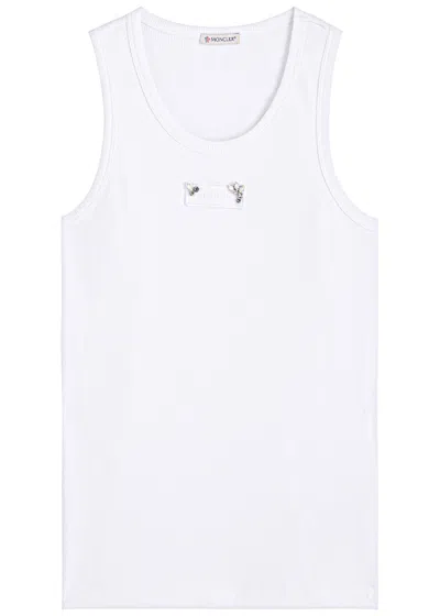 MONCLER MONCLER CRYSTAL-EMBELLISHED LOGO APPLIQUÉ STRETCH-COTTON TANK