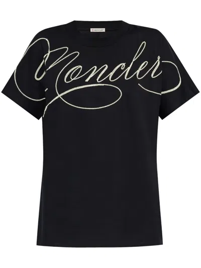 MONCLER EMBROIDERED CURSIVE-LOGO T-SHIRT