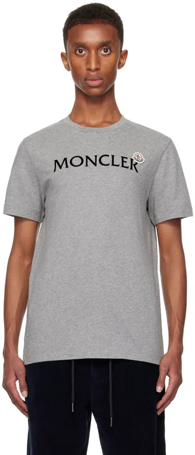 MONCLER GRAY FLOCKED LOGO T-SHIRT