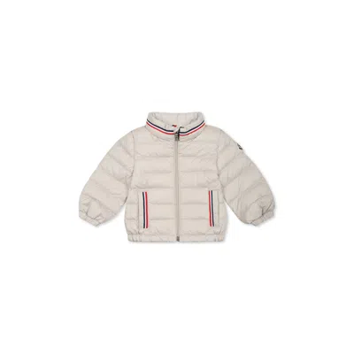 MONCLER IVORY DOWN JACKET FOR BABY BOY WITH LOGO