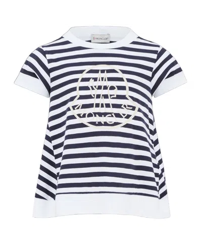 MONCLER MONCLER ENFANT LOGO-EMBROIDERED STRIPED CREWNECK T-SHIRT