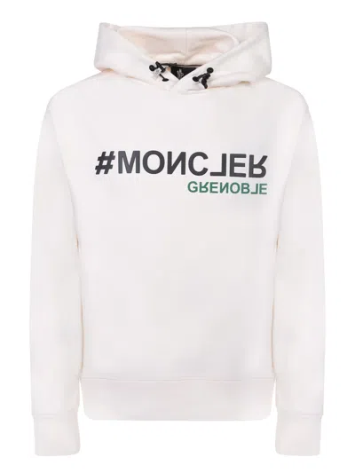 MONCLER LOGOED HOODIE IN WHITE