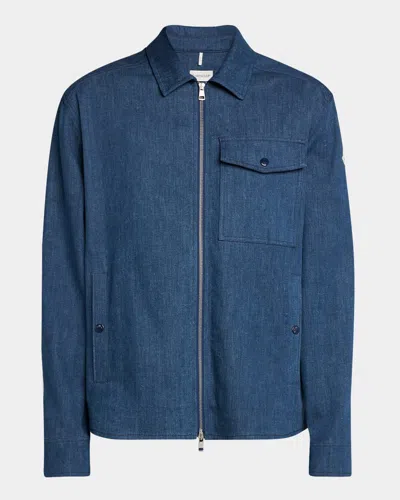 MONCLER MEN'S ZIP-FRONT DENIM OVERSHIRT