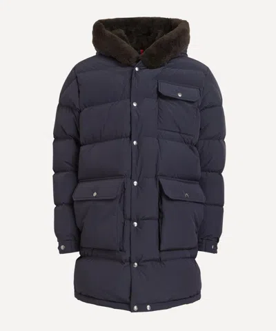 MONCLER MONCLER MENS ROWAN TEDDY-TRIMMED HOODED LONG DOWN JACKET
