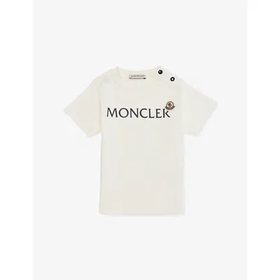MONCLER NATURAL BRAND-PRINT CREWNECK STRETCH-COTTON T-SHIRT 6 MONTHS-3 YEAR