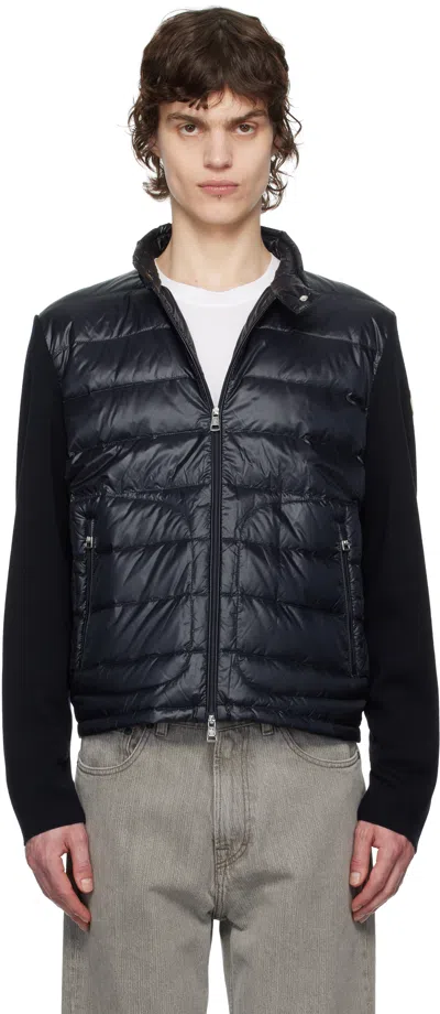 MONCLER NAVY PADDED WOOL ZIP-UP DOWN JACKET