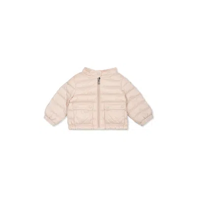 MONCLER PINK DOWN JACKET FOR BABY GIRL WITH LOGO