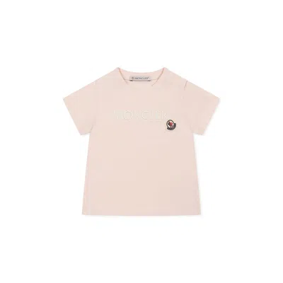 MONCLER PINK T-SHIRT FOR BABY GIRL WITH LOGO