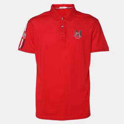 MONCLER RED COTTON PIQUE LOGO PATCH POLO T-SHIRT XL
