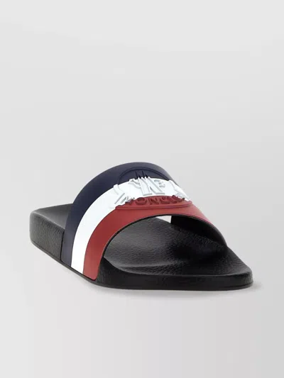 MONCLER TRICOLOR STRAP OPEN TOE TEXTURED FOOTBED SLIDES
