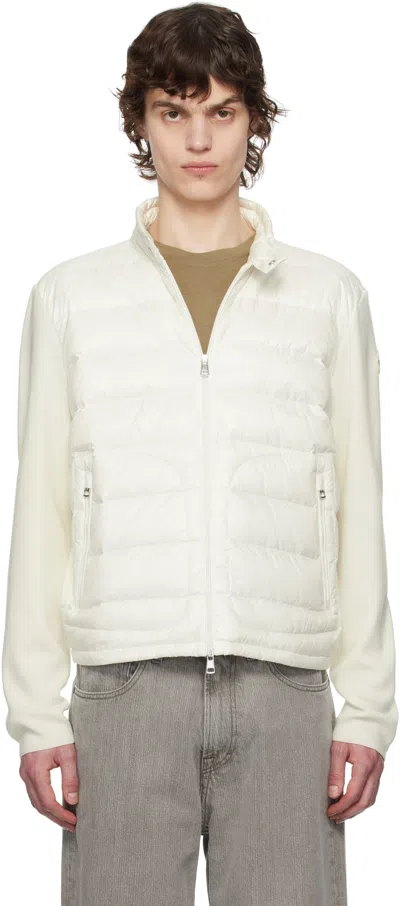 MONCLER WHITE PADDED WOOL ZIP-UP DOWN JACKET
