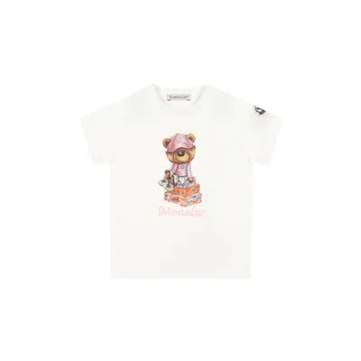 MONCLER WHITE T-SHIRT FOR BABY GIRL WITH LOGO