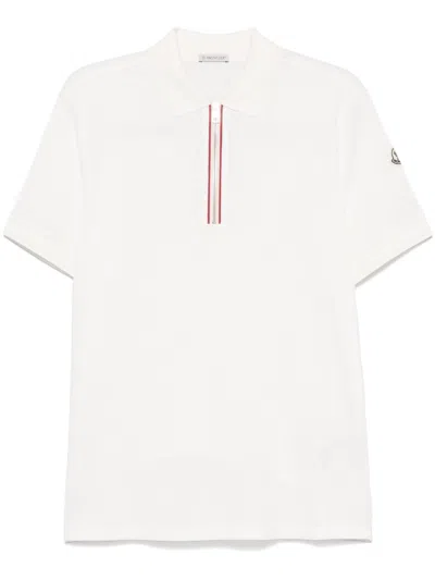 MONCLER WHITE ZIP-UP POLO SHIRT
