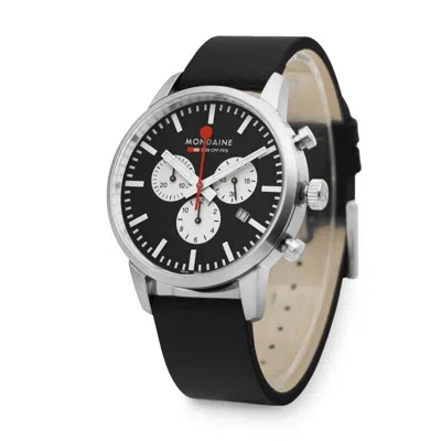 MONDAINE GENUINE MONDAINE QUARTZ WATCH MENS 41MM 5ATM LEATHER BAND CHRONOGRAPH SWISS MADE