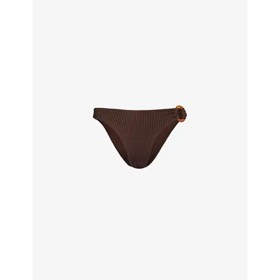 MONDAY SWIMWEAR WOMENS ESPRESSO RIB BRONTE RING-HARDWARE BIKINI BOTTOMS
