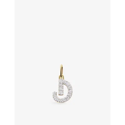 MONICA VINADER WOMENS MONICA VINADER D LETTER 14CT YELLOW-GOLD AND LAB-GROWN DIAMOND CHARM