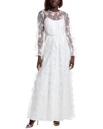 MONIQUE LHUILLIER ML MONIQUE LHUILLIER EMBROIDERED TULLE LACE MAXI DRESS