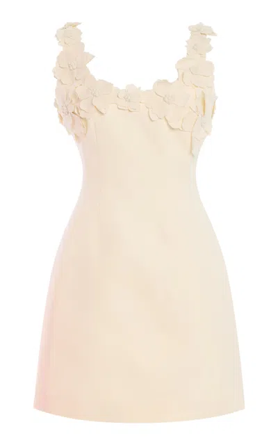 MONIQUE LHUILLIER MONIQUE LHUILLIER SCOOP NECK SCULPTED WOOL BLEND DRESS WITH FLORAL NECKLINE