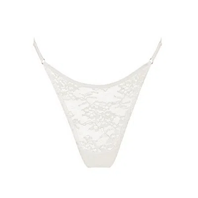 MONIQUE MORIN LINGERIE WOMEN'S WHITE WILD LACE CRYSTAL ADJUSTABLE THONG