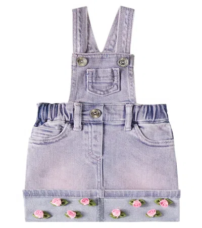 MONNALISA BABY FLORAL-APPLIQUÉ DENIM OVERALLS