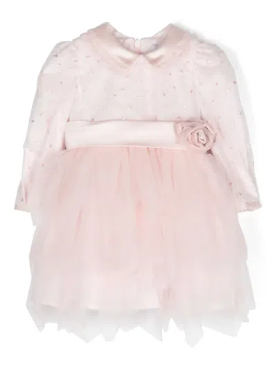 MONNALISA BELTED MESH TIERED DRESS