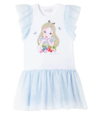 MONNALISA COTTON-BLEND JERSEY AND TULLE DRESS