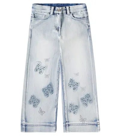 MONNALISA EMBELLISHED WIDE-LEG JEANS