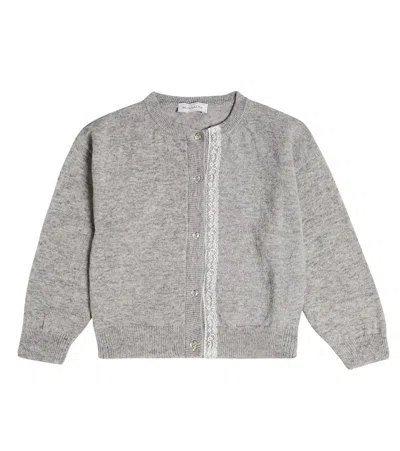 MONNALISA LACE-TRIMMED WOOL CARDIGAN