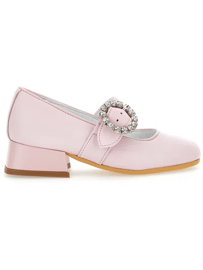 MONNALISA MONNALISA  LEATHER SHOES WITH JEWEL BUCKLE