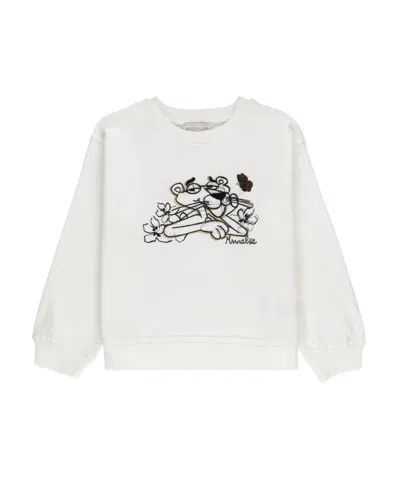 MONNALISA MONNALISA PINK PANTHER-EMBROIDERED CREWNECK SWEATSHIRT