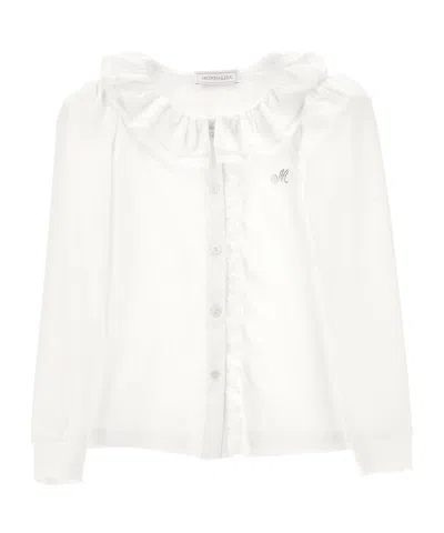 MONNALISA RHINESTONE-MONOGRAM COTTON BLOUSE