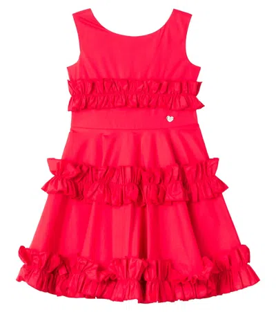 MONNALISA RUFFLE-TRIMMED COTTON POPLIN DRESS