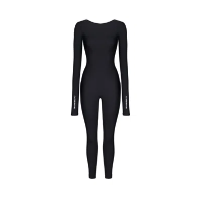 MONOSUIT WOMEN'S BLACK SCOOP NECK LONG SLEEVE FULL BODYSUIT OPEN