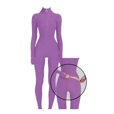 MONOSUIT WOMEN'S NEUTRALS LAVENDER LONG SLEEVE TURTLENECK ZIP UP FULL BODYSUIT TOTAL ZIPPER