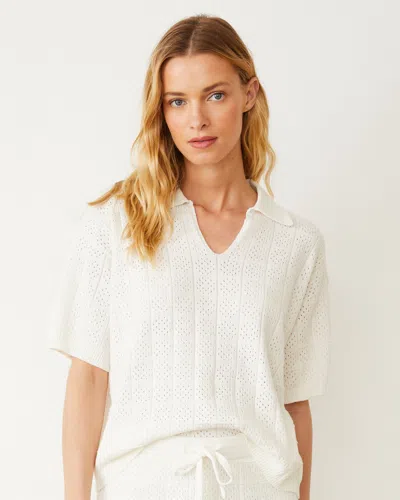 MONROW CROCHET KNIT OVERSIZED POLO TEE