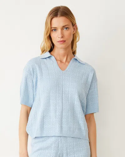 MONROW CROCHET KNIT OVERSIZED POLO TEE