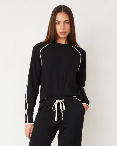 MONROW LIGHTKNIT SWEATER WITH CONTRAST PIPING