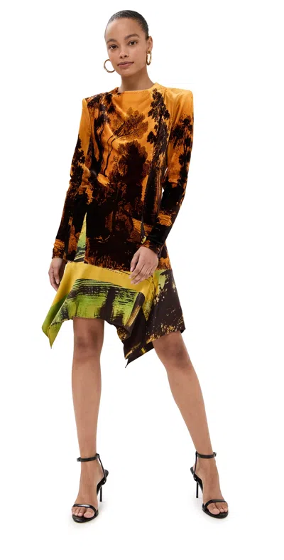 MONSE VELVET MOCK NECK DRESS MULTICOLOR PRINT